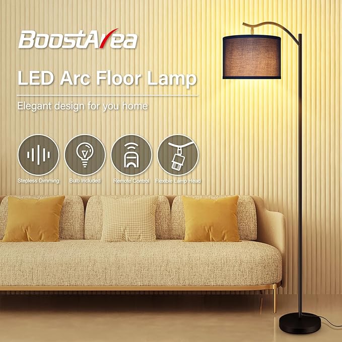 BoostArea Floor Lamp for Living Room,Arc Floor Lamp with Remote Control,Stepless Dimmable Brightness & Colors Temperature 2700k-6500k,Modern Standing Lamp for Bedroom Study Room Office,Blue