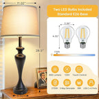 28.5" Tall Touch Table Lamp Set of 2, Bedside Lamps with USB C+A & AC Port, 3 Way Dimmable Lamps for Night Stands, 2700K Black Farmhouse Bedroom Lamp for Living Room End Tables Office Desk