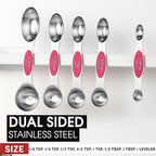 Spring Chef Magnetic Measuring Spoons Set, Dual Sided, Stainless Steel, Fits in Spice Jars, Pink, Set of 8, 2 Pack