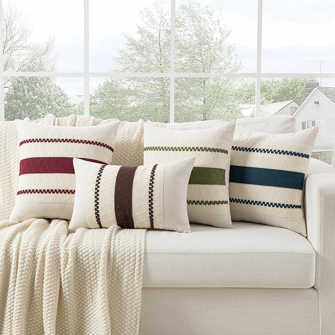 Fancy Homi Set of 1 Boho Coral Lumbar Decorative Throw Pillow Cover 12x20 Inch for Couch Bed Sofa Chair, Modern Organic Farmhouse Home Decor, Soft Cotton Cute Accent Rectangle Cushion Case