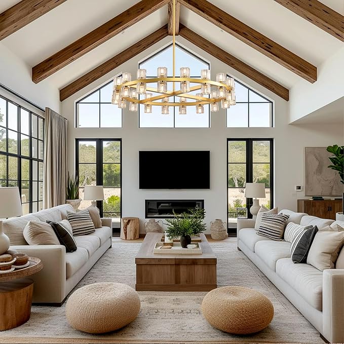 36" K9 Crystal Chandeliers, Gold Round Chandelier for Dining Room, Living Room, Dining Chandelier Over Table, Sutable for Bedroom,Foyer, Entryway, Stairs, Kitchen Includes Bulbs