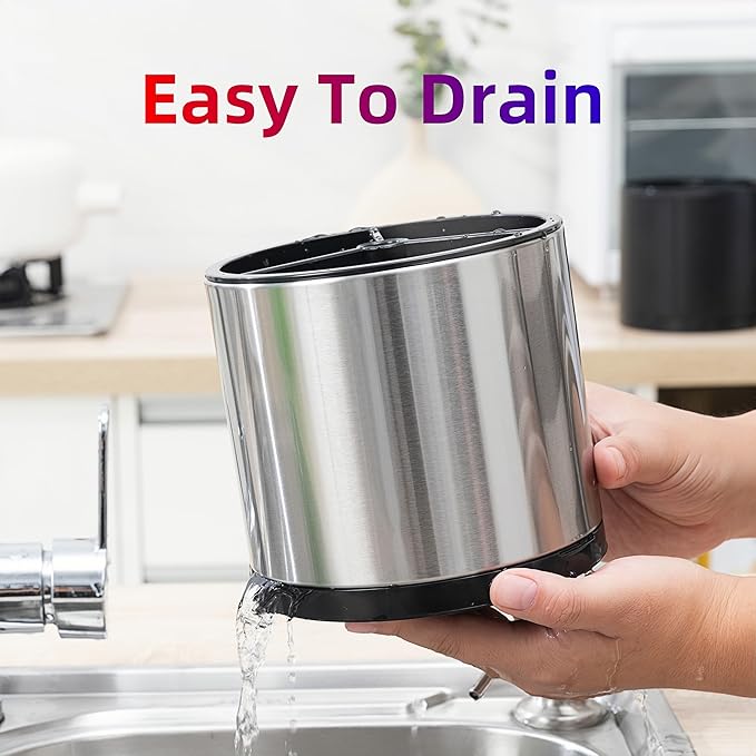 Utensil Holder,Kitchen Utensil Holder For Counter,Rotating Silverware Organizer Cooking Flatware Spoon Spatula Tool Cutlery Container Stainless Steel Caddy