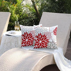 Red and Pink Grey Floral Pillow Covers 18x18 Set of 2 Outdoor Waterproof Decorative Throw Pillows Valentines Pillow Covers Polyester Cushion Case Decor for Couch Patio Funiture Garden Porch 01X18