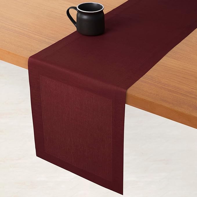 D'Moksha Homes Linen Table Runner 36 Inches - 100% Pure Linen Dark Red Small Table Runner 14 x 36 Inch for Dresser, Coffee Tables, Fall, Autumn and Halloween-Machine Washable