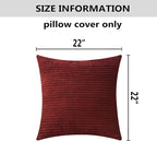 Home Brilliant Red Pillow Covers for Bed Decorative Throw Pillows for Christmas Couch Bed Set of 2 Striped Velvet Indoor Pillow Covers, 55x55cm, 22 x 22 Inch, Burgundy