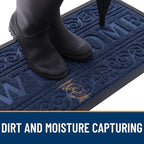 OLANLY Welcome Door Mat Indoor Outdoor Entrance, Heavy Duty Sturdy Front Door Mat, Waterproof All-Weather Doormat, Stain Resistant, Low Profile, Easy Clean Patio Entryway Mat, 36 x 24, Navy