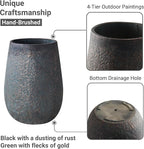 20" H Weathered Concrete Tall Planter, Black Large Outdoor Indoor Decorative Flower Pot with Drainage Hole, Modern Round Style for Home, Garden, Patio, Courtyard, Bronze Rust with Green Tone