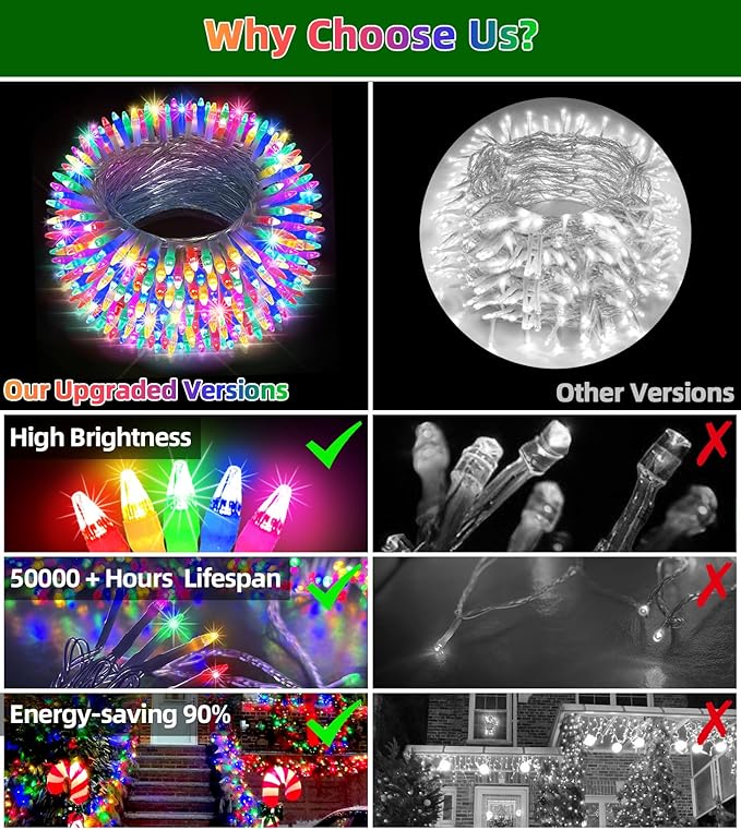 1500 LED Chrstmas Lights, 470ft Outdoor Christmas String Lights with 12 Modes, Multicolor LED String Lights with Timer Dimmable Waterproof for Tree Fence Garden Xmas Wedding Party Holiday Decorations
