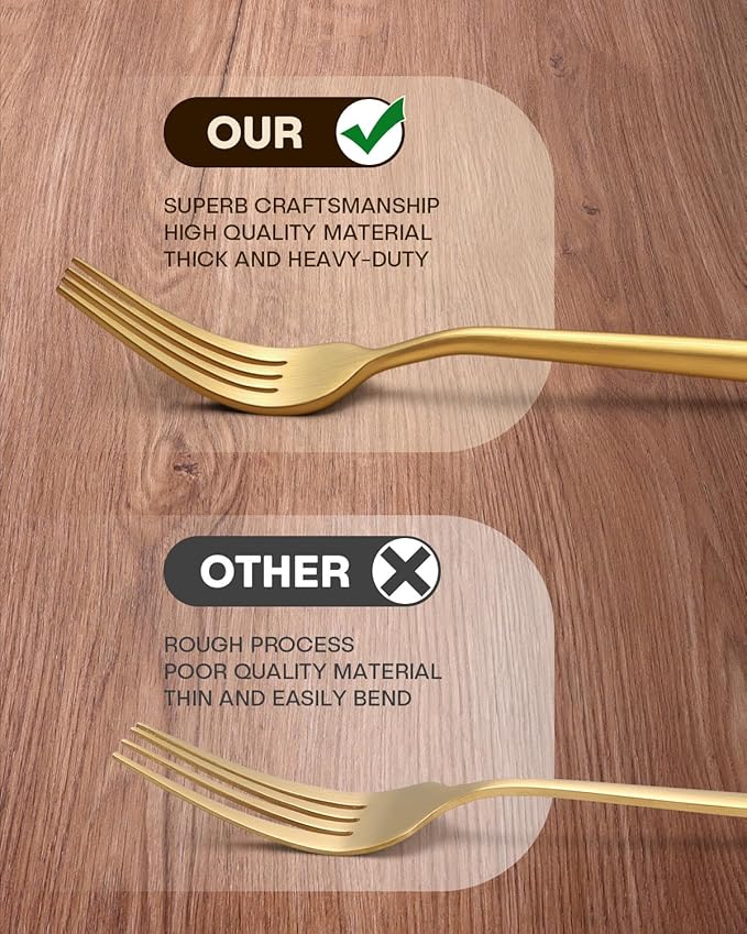 Stapava 40-Piece Matte Gold Silverware Set, Stainless Steel Gold Utensils Flatware Set for 8, Satin Finish Cutlery Include Forks Spoons and Knives Set for Home and Restaurant, Dishwasher Safe
