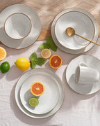Famiware Jupiter Dinnerware Set, Plates and Bowls Dish Sets for 6 (18 Pieces), Microwave and Dishwasher Safe Stoneware Speckled Tableware, Chip and Scratch Resistant, White