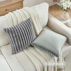 FUTEI Grey Striped Decorative Throw Pillow Covers 20x20 Inch Set of 2,Square Winter Decorations Couch Pillow Case,Soft Cozy Faux Rabbit Fur & Velvet Back,Modern Home Decor for Bed