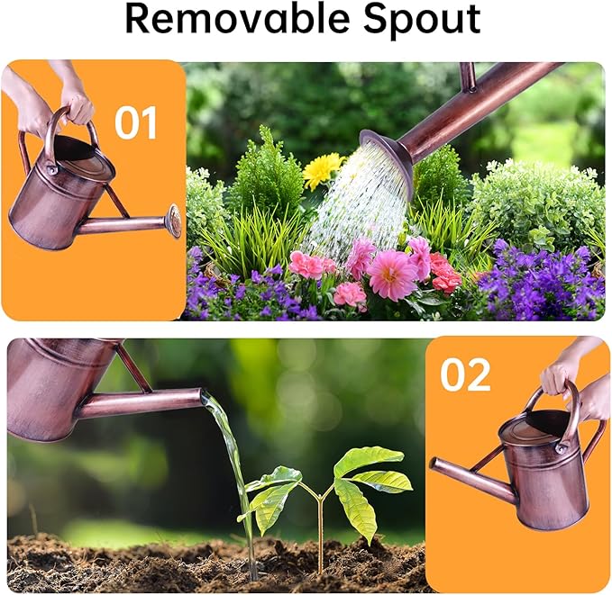Metal Watering Can for Outdoor Plants, 1 Gallon Galvanized Steel Watering Can with Removable spout for Outdoor & Indoor Use, Perfect for Garden Flower, Houseplants, Copper