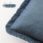 Foindtower Set of 2 Decorative Linen Fringe Lumbar Throw Pillow Covers Farmhouse Cushion Cover with Tassels Soft Accent Pillowcase for Couch Sofa Bed Living Room Home Decor,12×20 Inch,Dark Blue