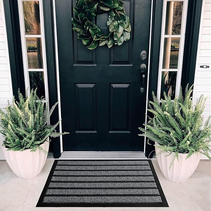 ubdyo 2 Pack Heavy Duty Door Mat Outdoor Entrance - Muddy Dirt Trapping Outdoor Mats - Low Pile Front Door Mat Outside Entrance - Anti Slip Indoor Doormat - Patio, Porch - 30'' x 17'', Bright Black