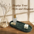100% Natural Marble Vanity Tray for Bathroom, Luxury Indian Green Decorative Marble Oval Trays for Bathroom Countertop Storage Organizer, Vanity Dresser Kitchen Home Decor, 10.2" x 4.3", Green