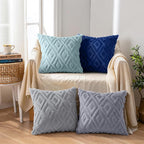 decorUhome Pack of 4 Faux Fur Throw Pillow Covers 20x20, Soft Decorative Couch Pillow Covers with Velvet Back for Modern Sofa Living Room, Grey/Blue