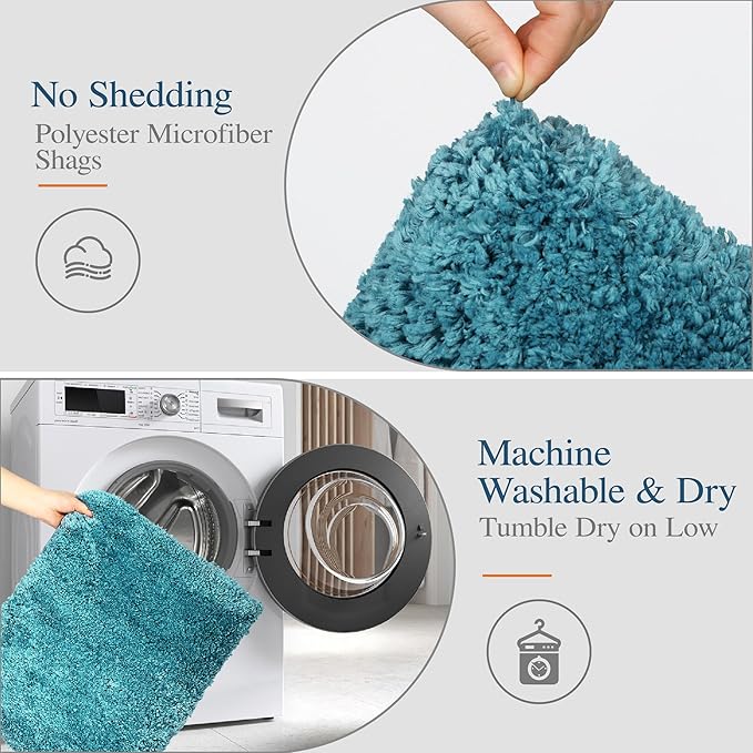 Walensee Non Slip Bath Mat (16 x 24, Teal) - Soft Microfiber Shaggy Mat, Water Absorbent, Machine Washable, Thick Plush for Shower