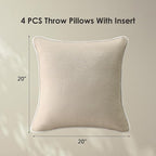 Decorative Outdoor Water Repellent Throw Pillows with Inserts, Set of 4, 20" x20" Pillows for Patio, Backyard, Bed, Couch, and Patio Furniture, Tan