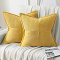 HAUSSY Mustard Yellow Large Decorative Throw Pillow Covers 26x26 Inch Set of 2,Soft Solid Corduroy Striped Cushion Case,Square Euro Pillow Shams,Winter Home Decorations for Couch,Bed