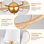 39" Gold Boho Fabric Chandelier for Living Room 8-Light Large Coastal Boho Pendant Light Fixture Bedroom Adjustable Rustic Farmhouse Chandeliers for Dining Room Kitchen Island Foyer