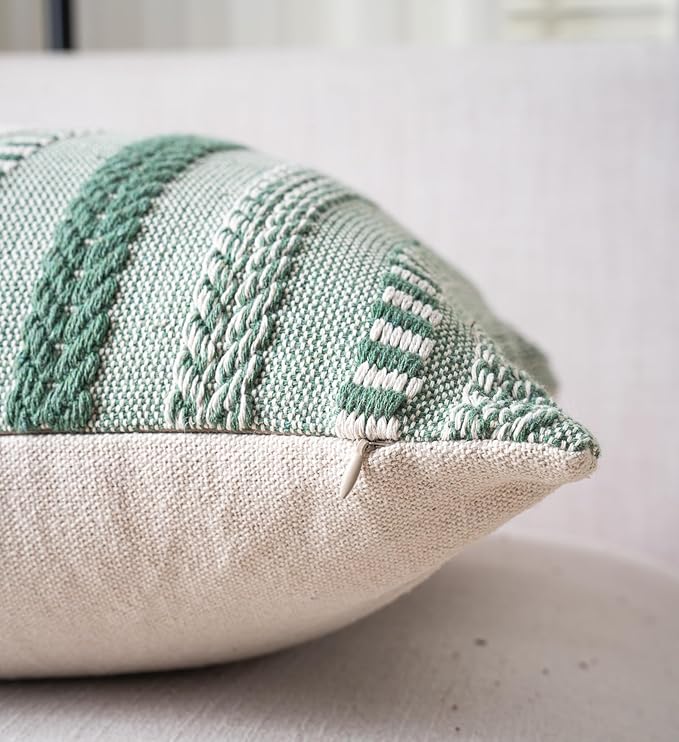 Boho Throw Pillow Covers 22x22 Inch Set of 2, Farmhouse Decorative Couch Pillow Cases, Light Green Accent Pillows of Bed, Sofa Bedroom Living Room Home Decor Cushion Cover