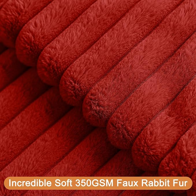 Christmas Red Faux Fur Plush Throw Pillow Covers 22x22 Set of 2 Fuzzy Striped Soft Cozy Pillowcase Luxury Decorative Pillows Square Fluffy Cushion Covers for Couch Bed Living Room