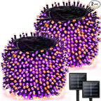2 Pack Solar Halloween Lights Outdoor, 170 FT 480 LED Solar String Twinkle Light for Outside with 8 Modes & Memory Function, Waterproof Light for Tree Yard Horror Party Decorations (Orange & Purple)