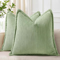 decorUhome Corduroy Sage Green Throw Pillow Covers 18x18 Set of 2 Decorative Soft Boho Farmhouse Euro Couch Pillow Covers for Living Room Bed Sofa Broadside Striped Pillow Cases