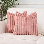 NiNi ALL Faux Fur Plush Throw Pillow Covers Pink 24x24 Inch Set of 2 Decorative Soft Plush Striped Couch Pillow Cover for Sofa Cushion Cases for Couch Bed Home Decor