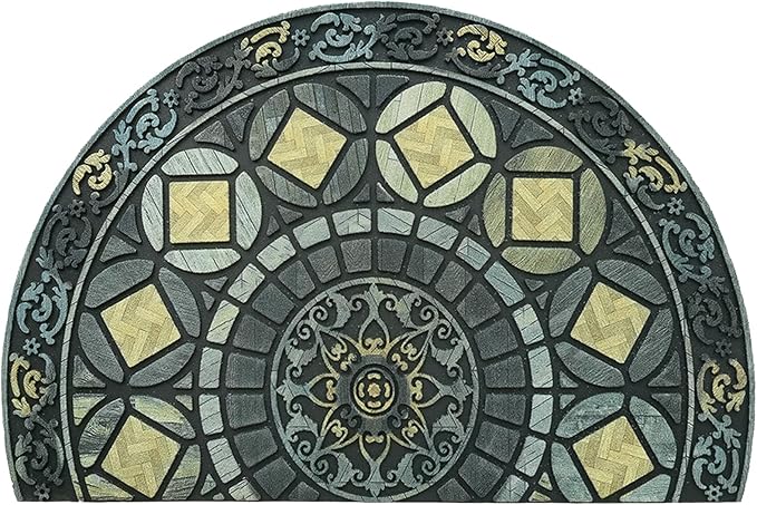 CHICHIC Entrance Door Mat Large 18 x 30 Inch Entry Way Doormat Front Door Rugs Outdoors Heavy Duty Welcome Mat Non Slip Rubber Back Low Profile for Garage, Patio, High Traffic Area, Grey Teal