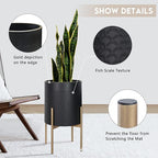 Oakrain Planters for Indoor Plants, Set of 2 Mid Century Modern Planter with Stand, Decorative Metal Planter Pots for Living Room, Office, Garden or Balcony, Black, 10"&12"