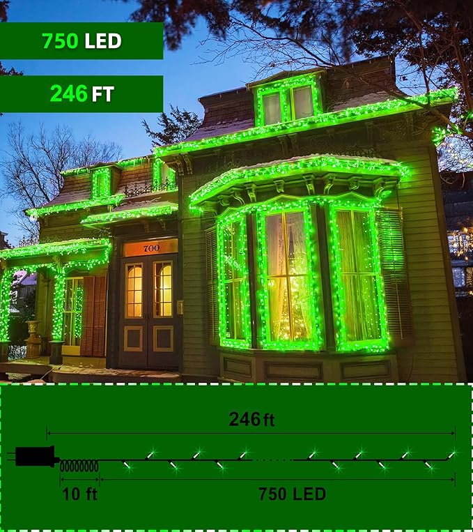 750 LED 246FT Christmas Lights Outdoor, Super Long Waterproof Christmas String Lights with 8 Modes, Christmastree Lights with Timer Memory for Fence Garden Xmas Wedding Party DecorGreen