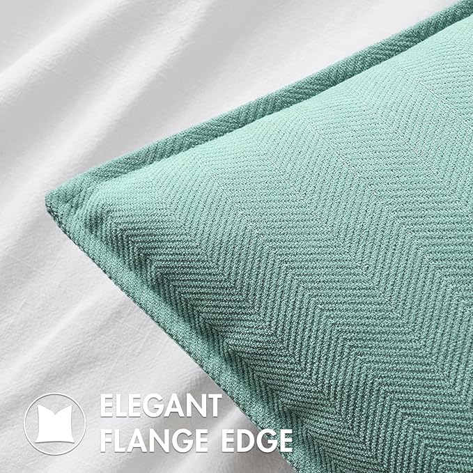 MIULEE Pack of 2 Aqua Green Decorative Pillow Covers 18x18 Inch Soft Chenille Luxurious Couch Throw Pillows Farmhouse Cushion Covers with Elegant Design for Sofa Bedroom Living Room Home Decor
