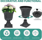 22" Large Urn Planters (Set of 2), Handmade Washed Black Plastic Flower Pots, Weatherproof for Porch, Garden, Patio or Home Décor