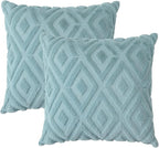 Pallene Light Teal Throw Pillow Covers 16x16 Set of 2, Soft Plush Faux Fur Decorative Couch Pillow Covers for Sofa Bed Living Room Pillow Cases with 3D Diamond Pattern