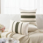 Fancy Homi Set of 2 Boho Olive Green Long Lumbar Decorative Throw Pillow Cover 12x24 Inch for Couch Bed Sofa Chair, Modern Organic Farmhouse Home Decor, Soft Cotton Cute Accent Rectangle Cushion Case