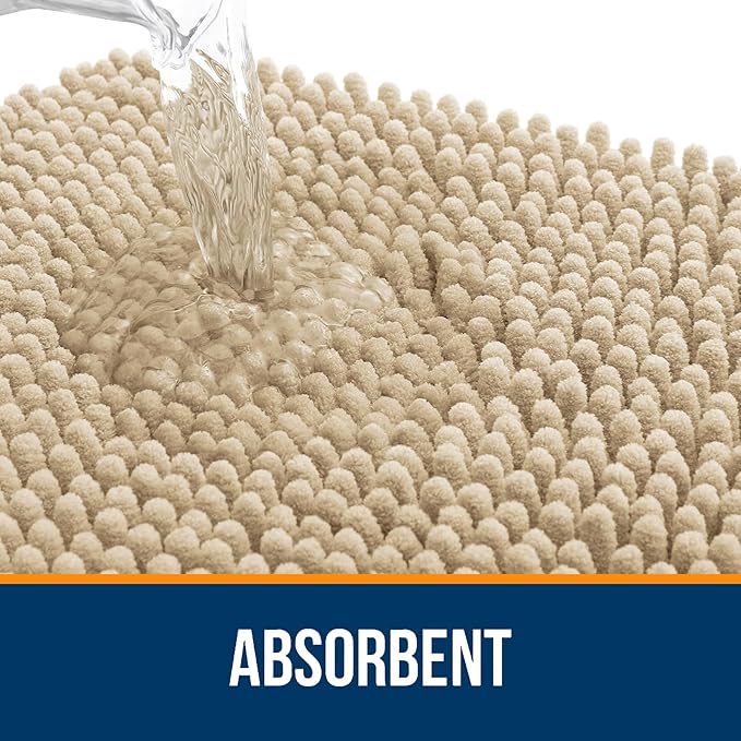 OLANLY Bathroom Rugs 70x46, Extra Soft Absorbent Chenille Bath Rugs, Rubber Backing Quick Dry, Machine Washable Bath Mats for Bathroom Floor, Tub and Shower, Home Decor Accessories, Beige