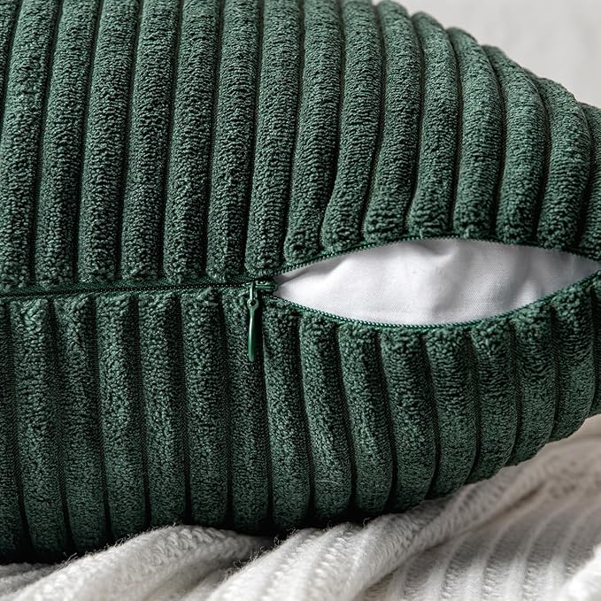 MIULEE Christmas Army Green Corduroy Pillow Covers Pack of 2 Boho Decorative Spliced Throw Pillow Covers Soft Solid Couch Pillowcases Cross Patchwork Cushion Covers for Living Room Bed Sofa 16x16 inch