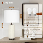 Scenekoy 23” Table Lamp Set of 2 for Bedroom Living Room, Rotary Switch Ceramic Bedside Lamp with White Linen Shade, Dimmable Nightstand Lamps for Room Office Hotel Dorm (Bulb Included)