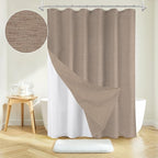 Inhousolu Boho Farmhouse Shower Curtain with Fabric Liner Set, Faux Linen Textured, 8 Metal Hooks Luxury Weighted Hem, Washable Wrinkle Free Bath Curtain for Hotel Bathroom 36" W x 72" L Beige