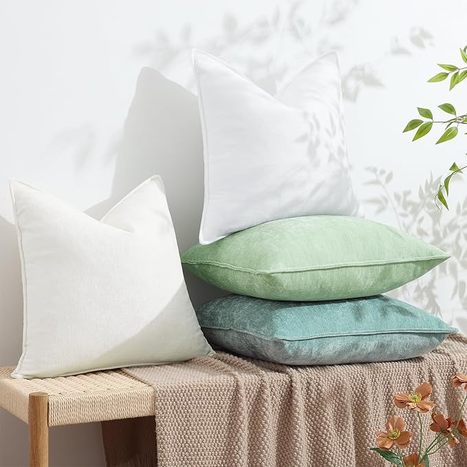 decorUhome Couch Throw Pillow Covers 26x26 Set of 2, Decorative Soft Euro Neutral Chenille Pillow Covers with Elegant Design for Sofa Bed Living Room Home Decor, Cream White