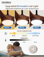 42 Inch Ceiling Fans with Lights and Remote, 3 Blades Outdoor Wood Propeller Ceiling Fans, Dimmable Quiet Noiseless DC Motor for Farmhouse, Living Room, Bedroom, Indoor, Walnut