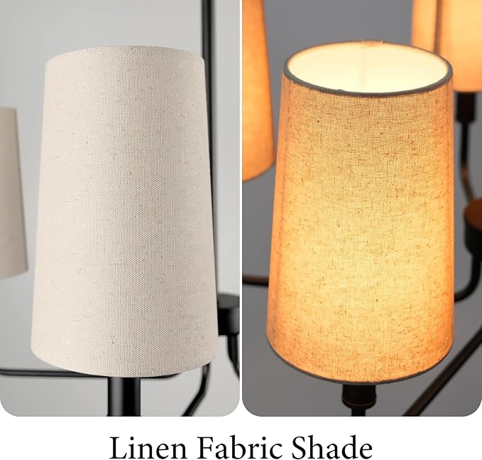 Chandelier, Matte Black with Beige Linen Fabric Shade, Farmhouse Linear Island Lighting Fixture for Kitchen, Dining Room (Matte Black with Linen Fabric Shades)