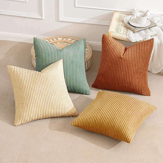 MIULEE Boho Farmhouse Throw Pillow Covers 24x24 Inch Set of 4 Summer Modern Natural Decorative Cushion Covers Soft Corduroy Home Decor for Couch Bed Sofa Living Room Orange Teal Gradient Series