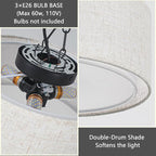 Luupyia 12.59 Inches Fabric Drum Ceiling Light Fixture, 3-Lights White Simple Semi Flush Mount Ceiling Lights with Double Fabric Shade, Drum Overhead Lighting for Bedroom Hallway E26, 60W