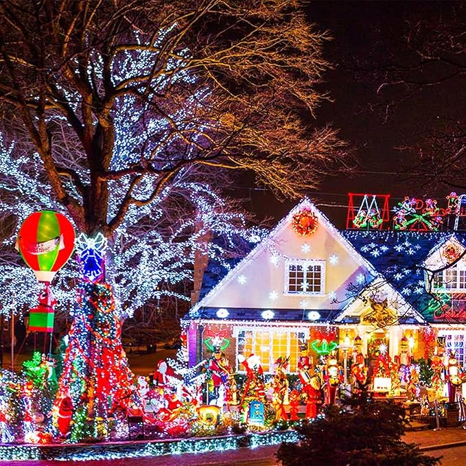 JMEXSUSS 200 LED White Christmas Lights Outdoor, 66ft Christmas Tree Lights Green Wire, 8 Modes Waterproof Twinkle String Lights Plug in for Xmas Wedding Party Indoor Decoration