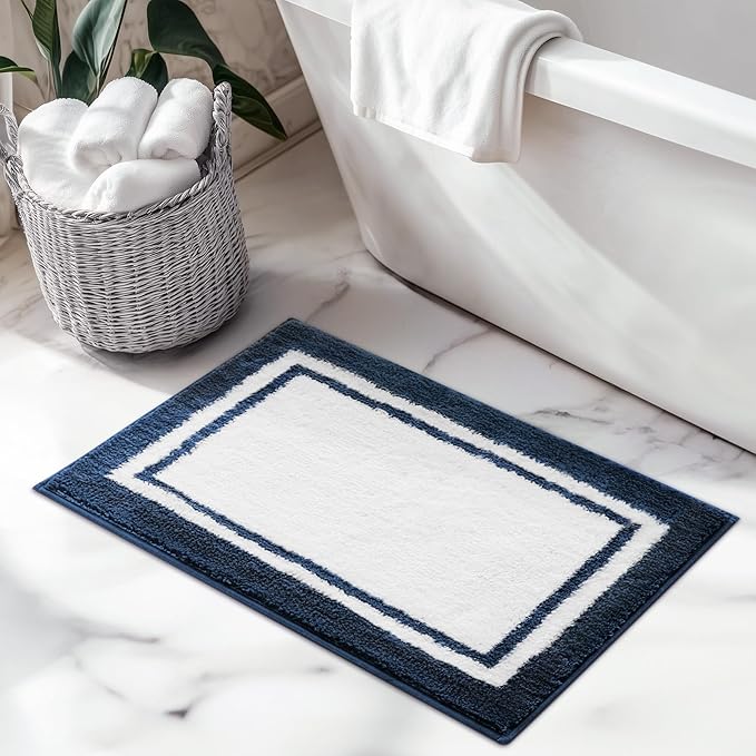 GRANNY SAYS Microfiber Bathroom Rugs Non Slip Washable, Water Absorbent Bath Mats for Tub, Soft Bath Mats for Bathroom Floor & Shower, Bath Rug, 24" x 36", Navy Blue Bath Rugs