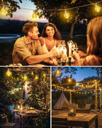 Brightown Solar String Lights Outdoor, 30Ft Vintage Hemp Rope Solar Patio Lights with 15 Shatterproof Bulbs, 8 Light Modes Waterproof Hanging Lights for Backyard Fence Café Bistro Decor, Warm White