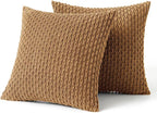 MIULEE Pack of 2 Decorative Throw Pillow Covers 24x24 Inch Soft Boho Striped Textured Corduroy Pillow Covers Modern Farmhouse Home Decor for Couch Bed Sofa Living Room Light Coffee