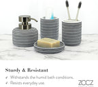 ZCCZ Black and White Bathroom Accessories Set, 4 Pieces - Toothbrush Holder, Soap Dispenser, Vanity Tray, Tumbler - Countertop Organizer for Bathroom Decor - Modern Accessory Set for Home and Office